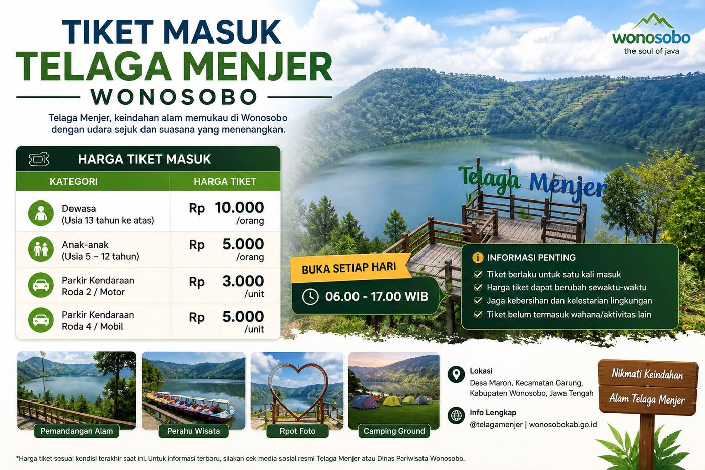 Tiket Masuk Telaga Menjer Wonosobo