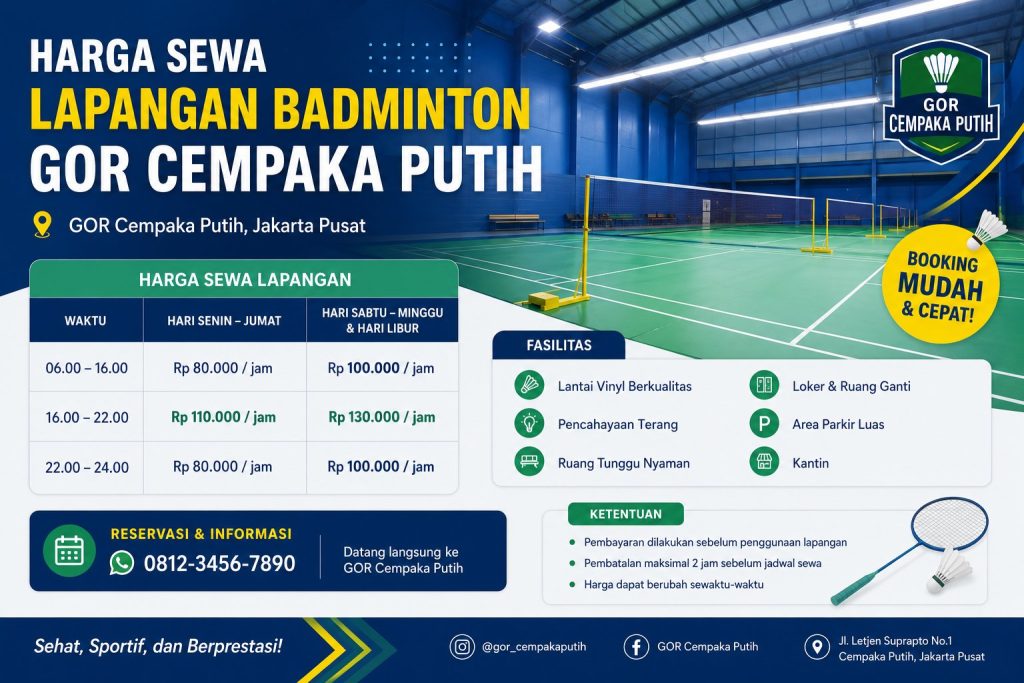 Harga Sewa Lapangan Badminton Gor Cempaka Putih Favorit