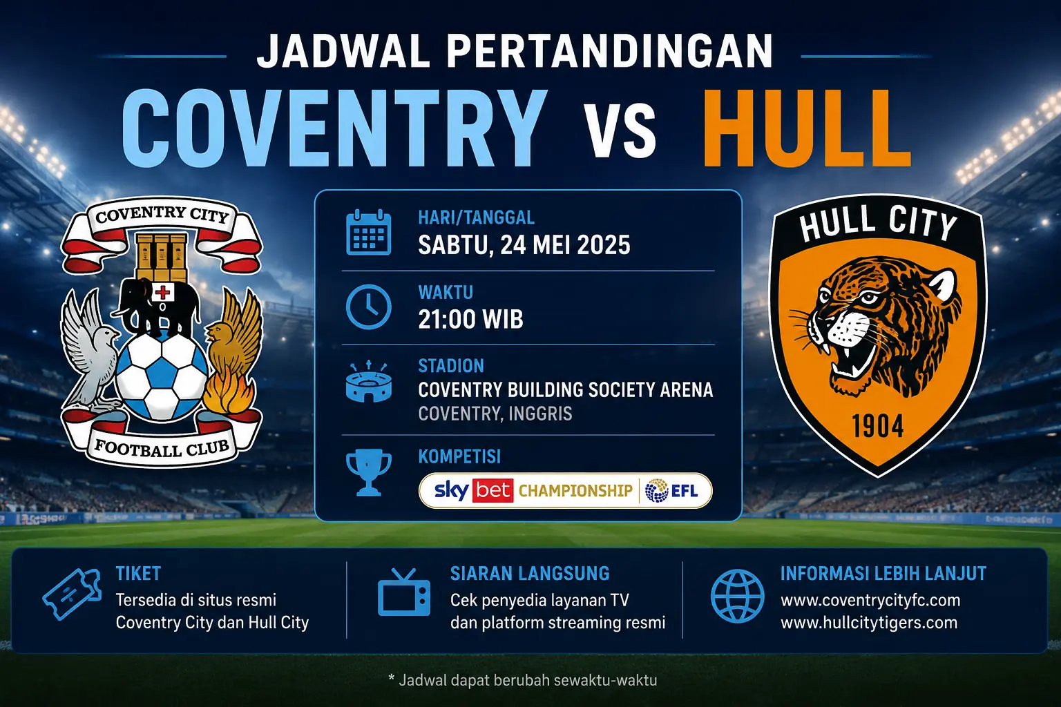 Jadwal Coventry vs Hull